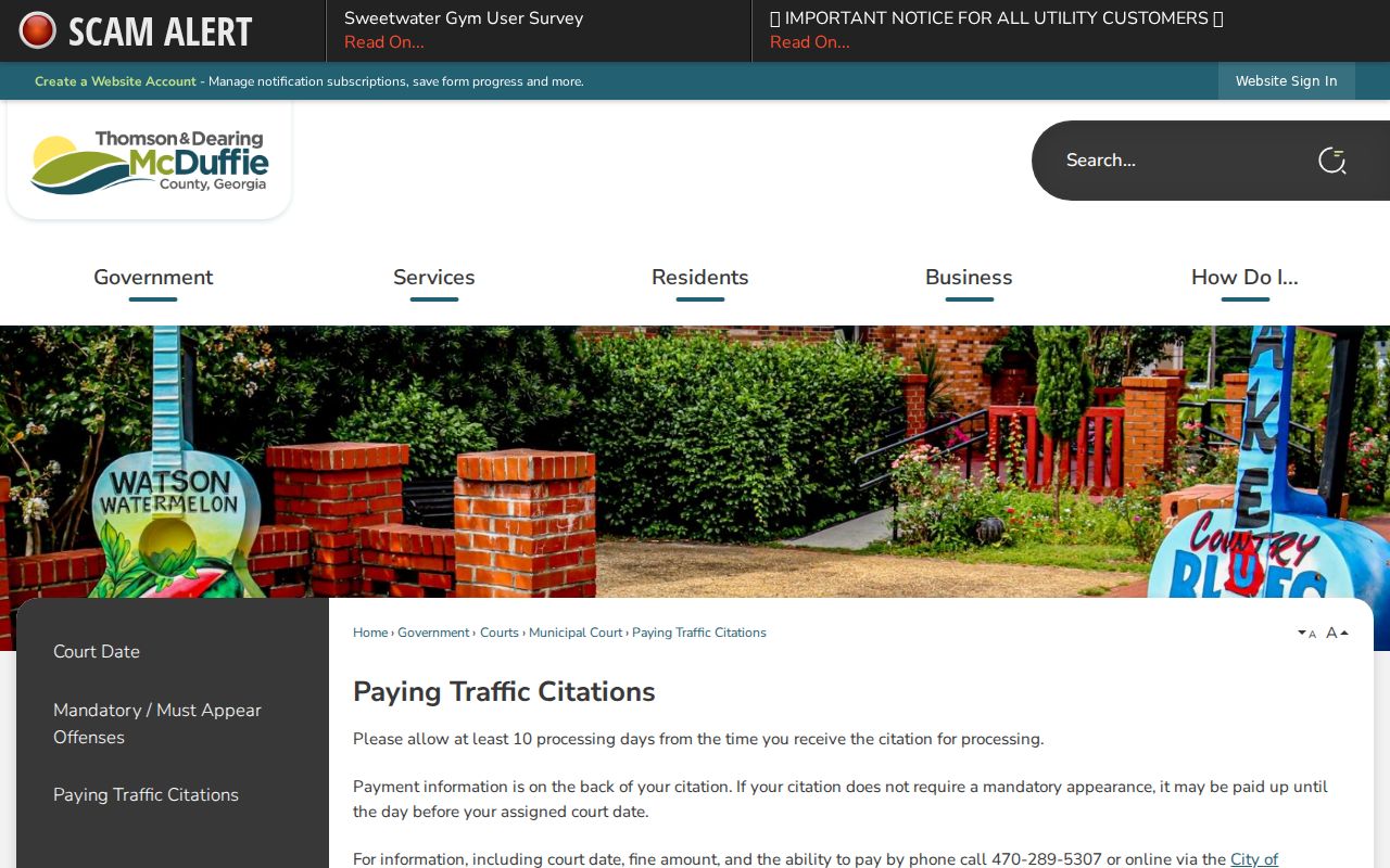 McDuffie County traffic warrant citation payment instructions