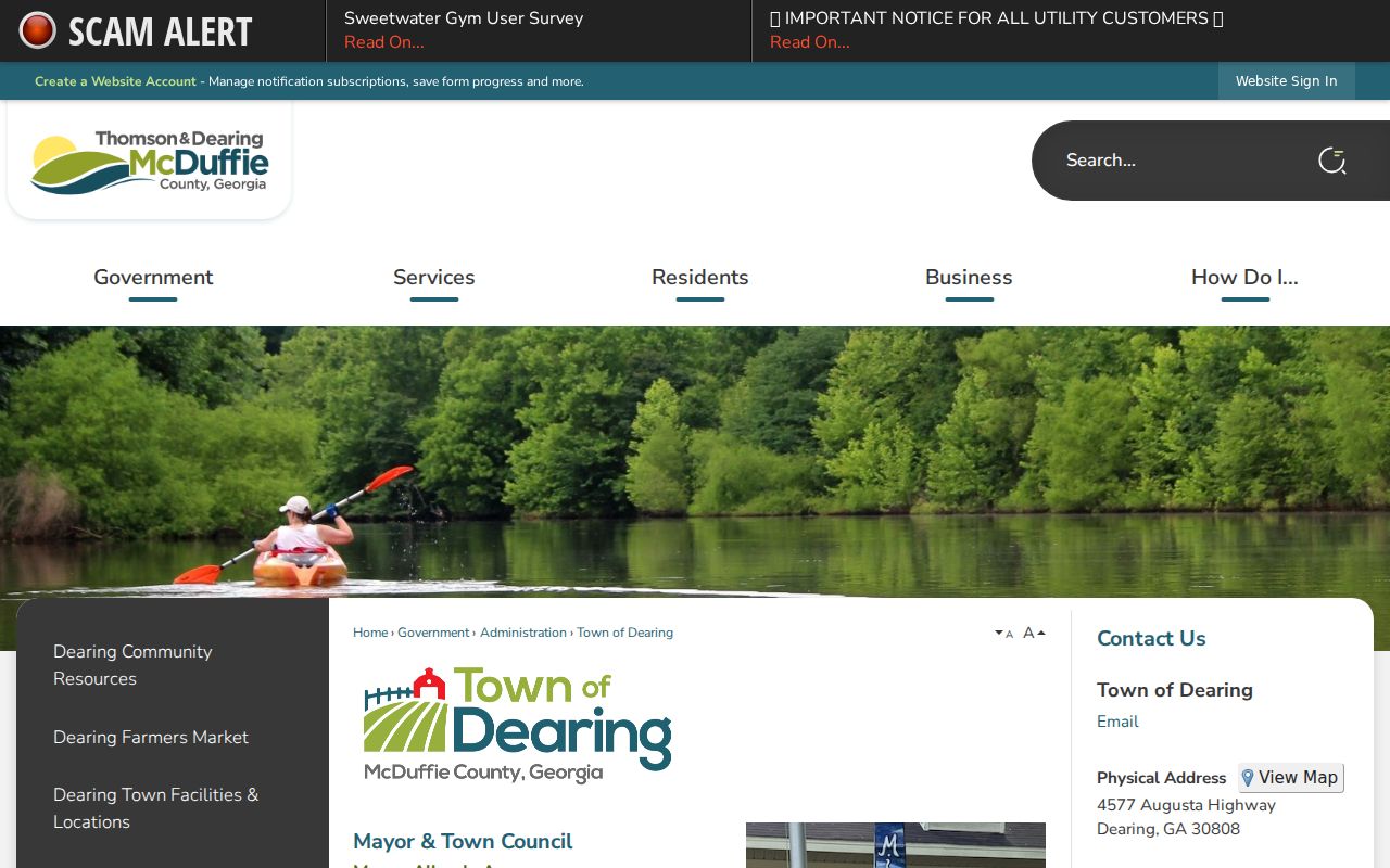 Official Dearing town office contact page