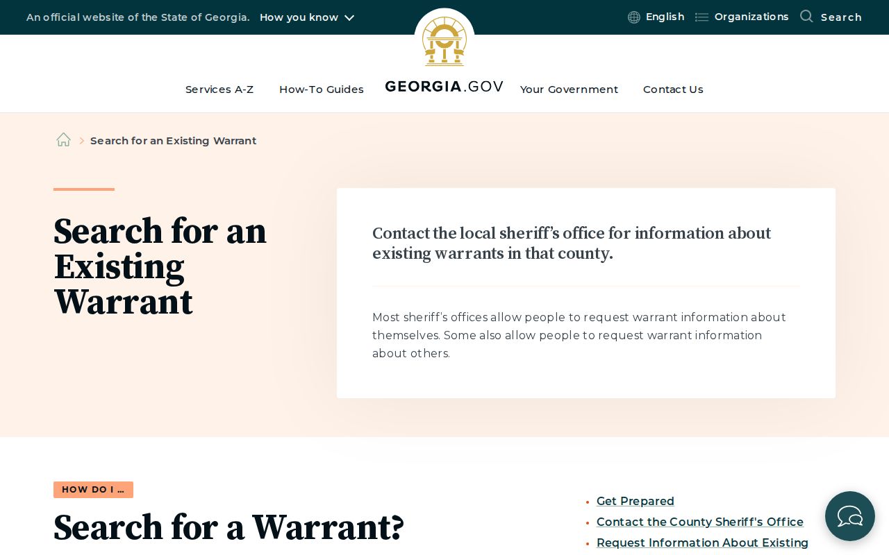 McDuffie County warrant check using Georgia's sheriff-contact instructions