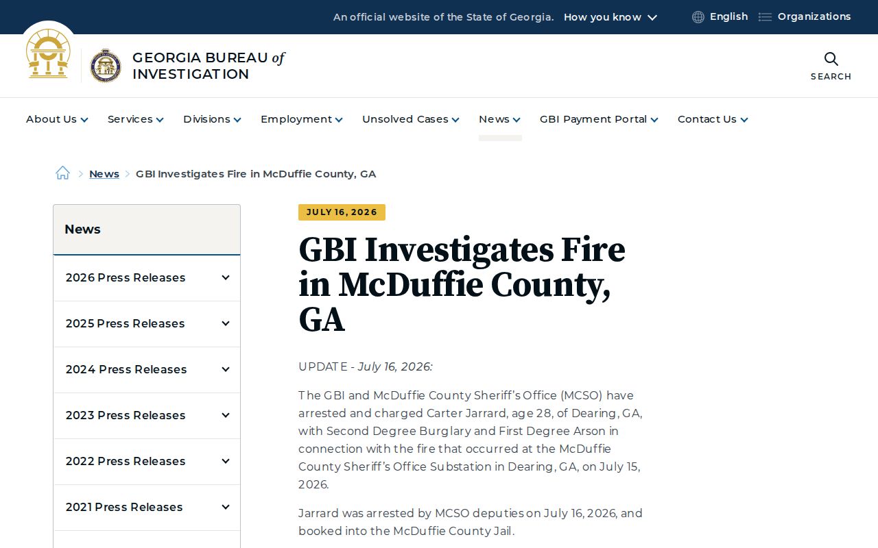 Official GBI operational update concerning the Dearing sheriff substation